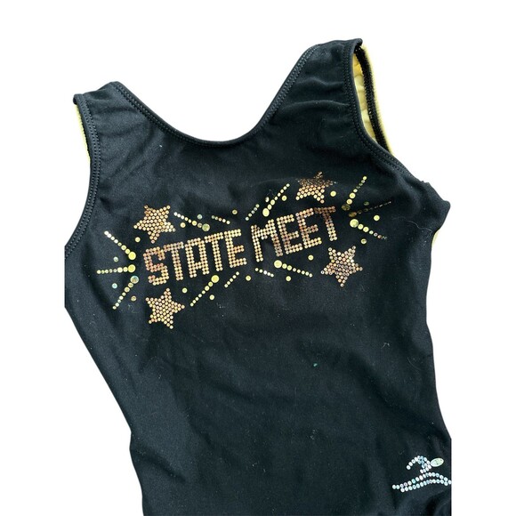 Motionwear Girls Black and Gold‎ Sparkle Stars State Meet Leotard Size CS - Picture 3 of 6
